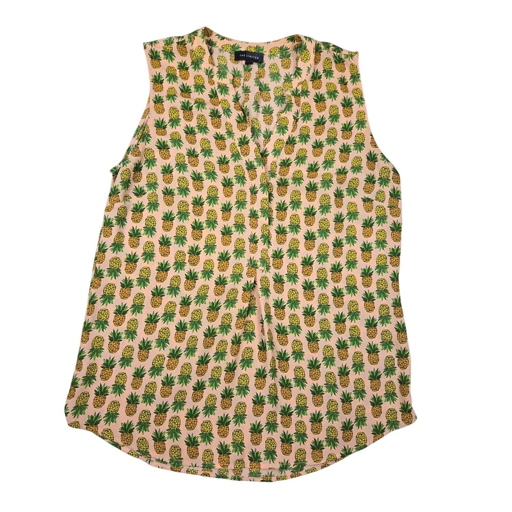 The Limited Pink Pineapple Print Tank Top SMALL Novelty Blouse Y-Neck Y2K Style‎